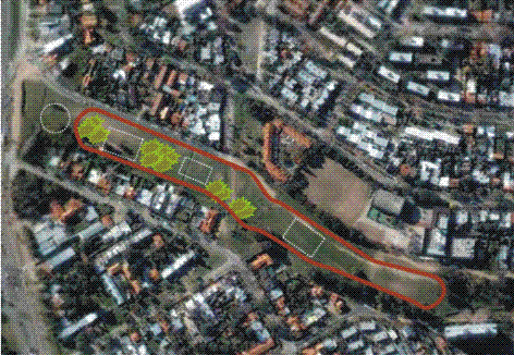 Vista satelital de sector del Parque Baroffio y la pista propuesta por Comisión vecinal